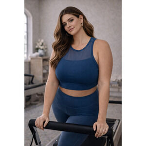 Zyia Active Womens Sports Bra Large Blue Mesh Workout Gym Athletic Pilates Run